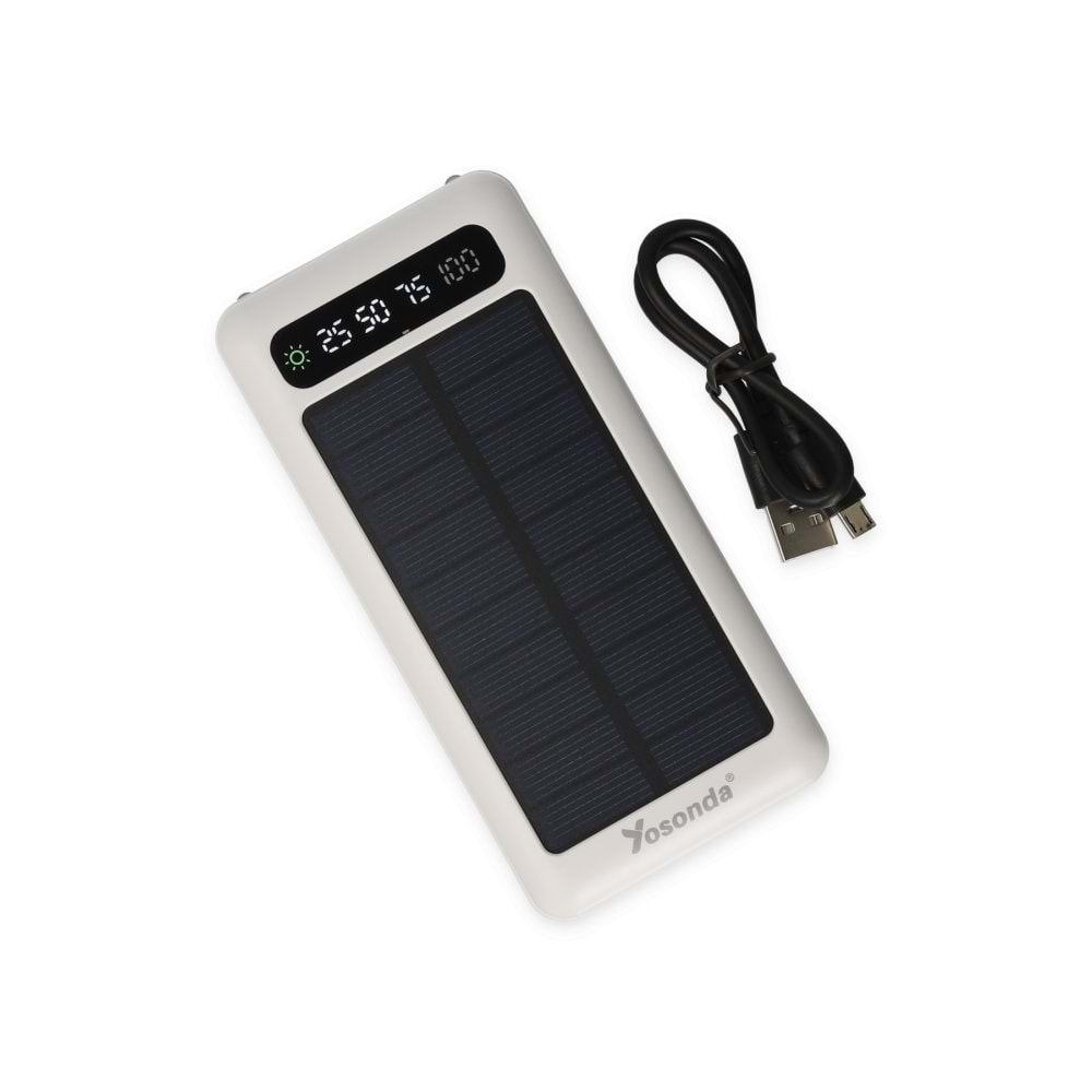 Yosonda A39 4in1 Solar Panelli Dahili Kablolu 10.000 mAh Powerbank - Beyaz