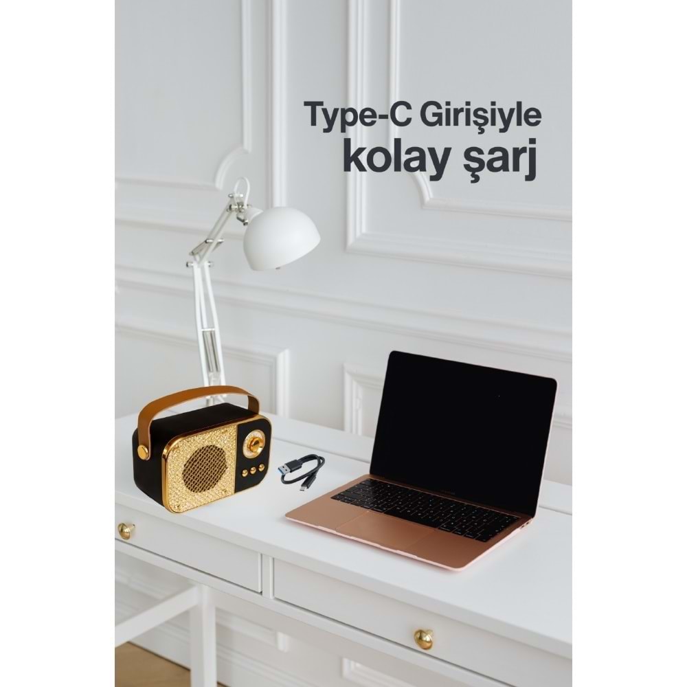 Concord M24 Şarjlı Bluetooth Hoparlör 5W Mini Radyo Sd Kart Usb Girişli Ses Bombası - Siyah