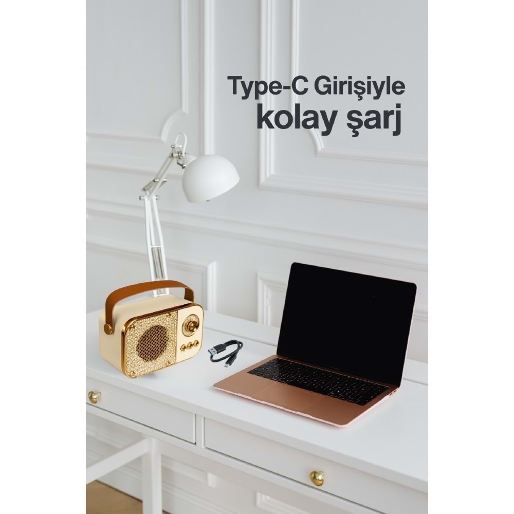 Concord M24 Şarjlı Bluetooth Hoparlör 5W Mini Radyo Sd Kart Usb Girişli Ses Bombası - Bej