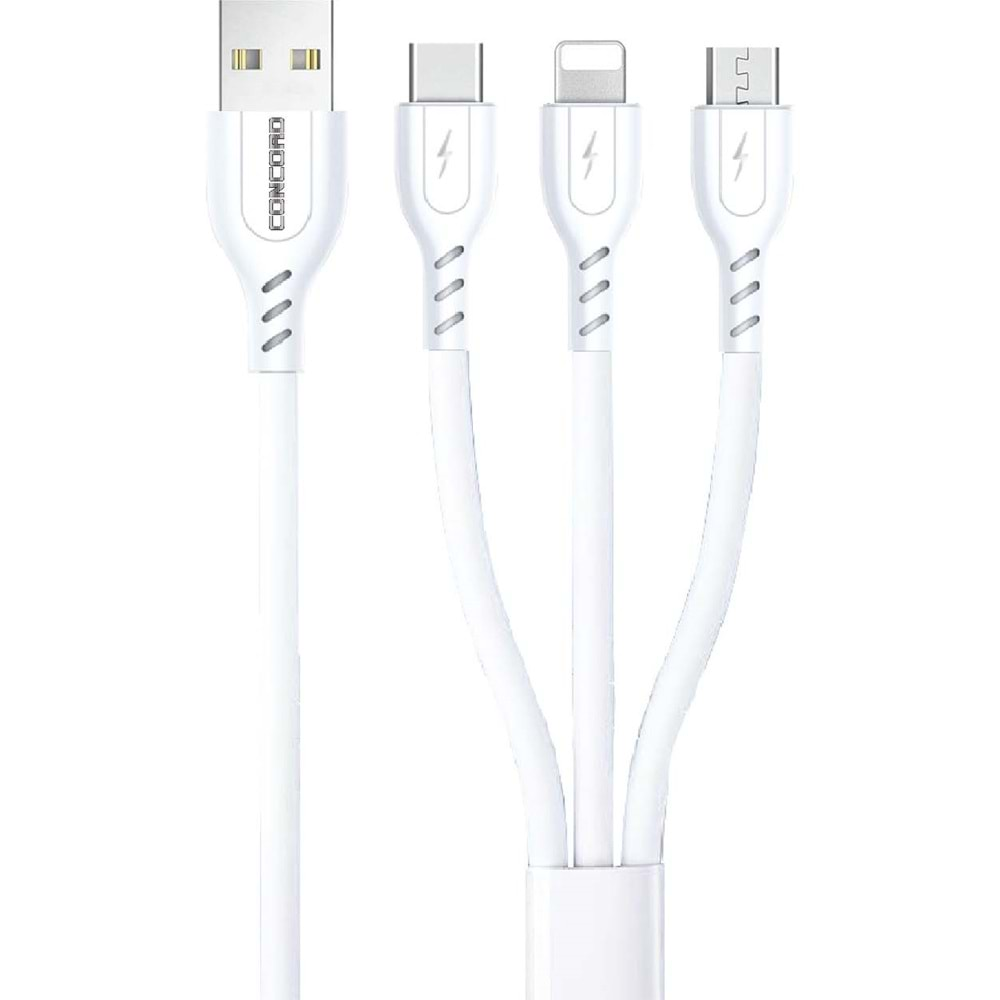 Concord C452 20 Cm. USB -Lightning-Micro TYPE-C Powerbank Kablo