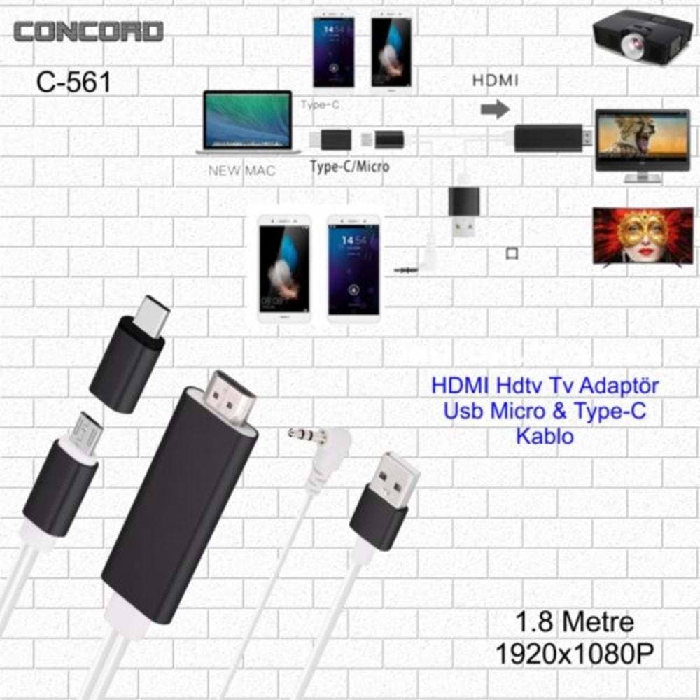 Concord C-561 Hdtv Kablo 2 İn1 Micro Usb & Type-C