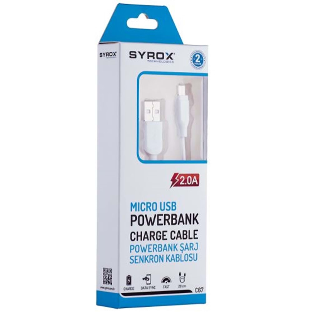 Syrox S6/S7 / 2.0A / 0,2Cm / P.Bank Kablo C67