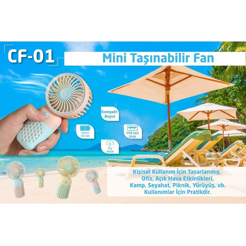 CONCORD CF01 Tasinabilir Sarjli 250mAh 3-5W Usb Masaüstü Fan Usb Vantilatör - Yesil