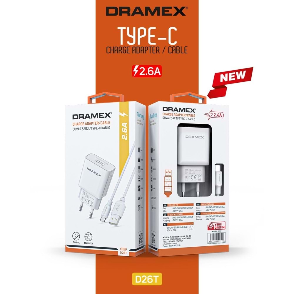 Dramex 2.6A Type-C Duvar Şarjı D26T (Syrox)