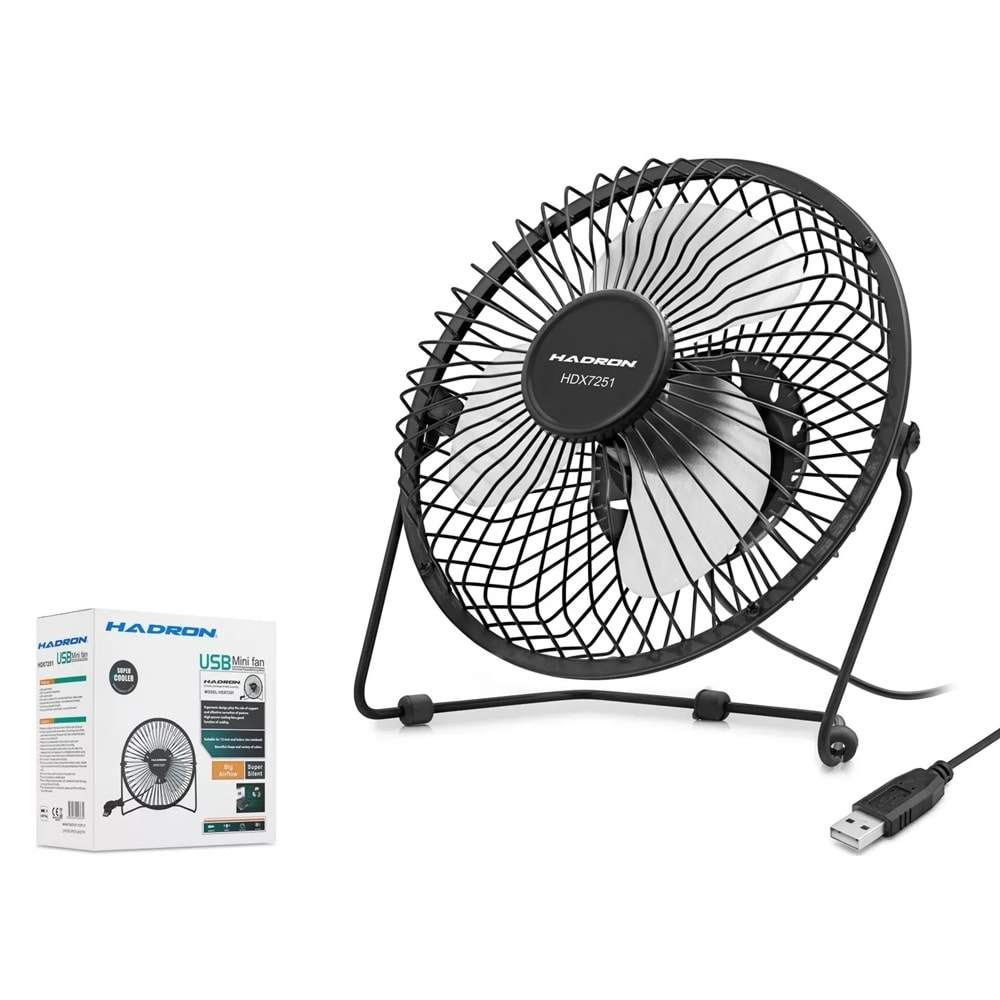 Hadron Hdx7251 (2032) Fan Usb Metal 18*18Cm - Siyah