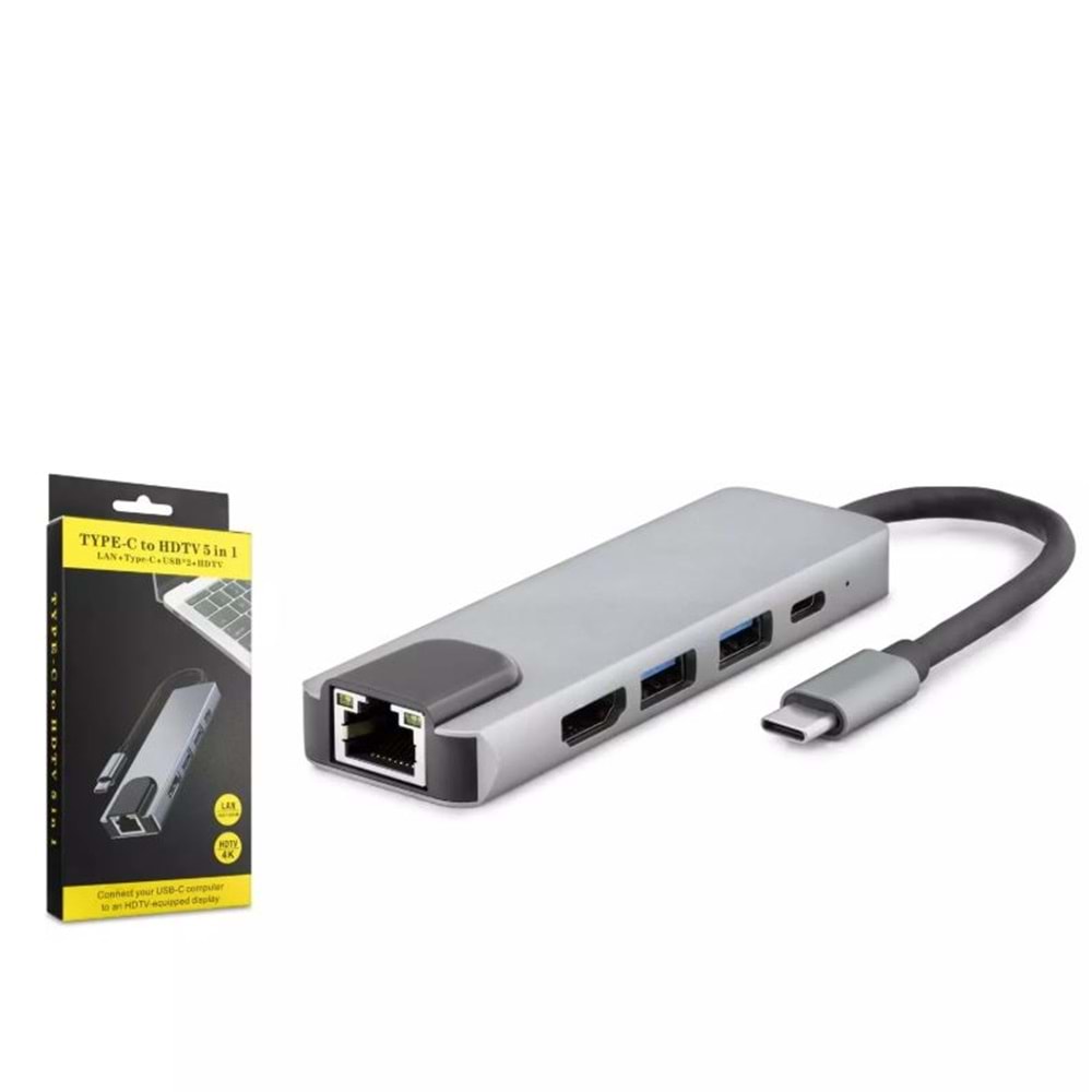 HADRON HDX7831 TYPE-C HDTV COMBO HDMI 4K 30HZ + TYPE-C + 2*USB3.0 + LAN 51N1 GRİ