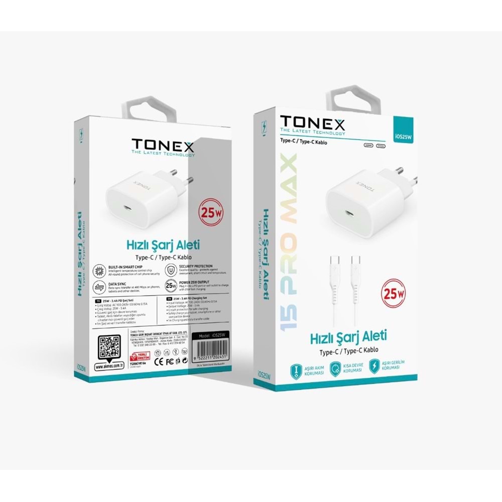 Tonex İOS25W Type-c To Type-c 25W 3.4A Yeni Nesil Şarj Cihazı