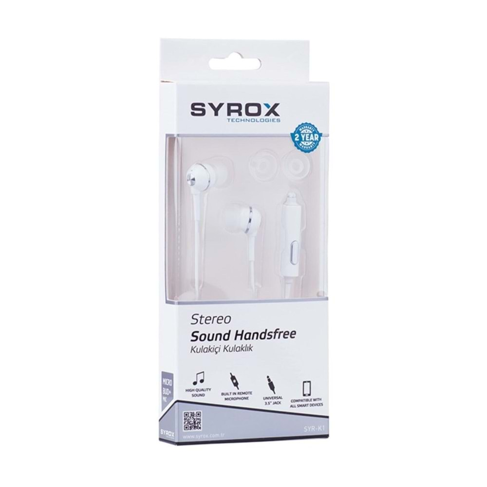 Syrox Samsung S3 /S4 Kulaklık K1 - Beyaz