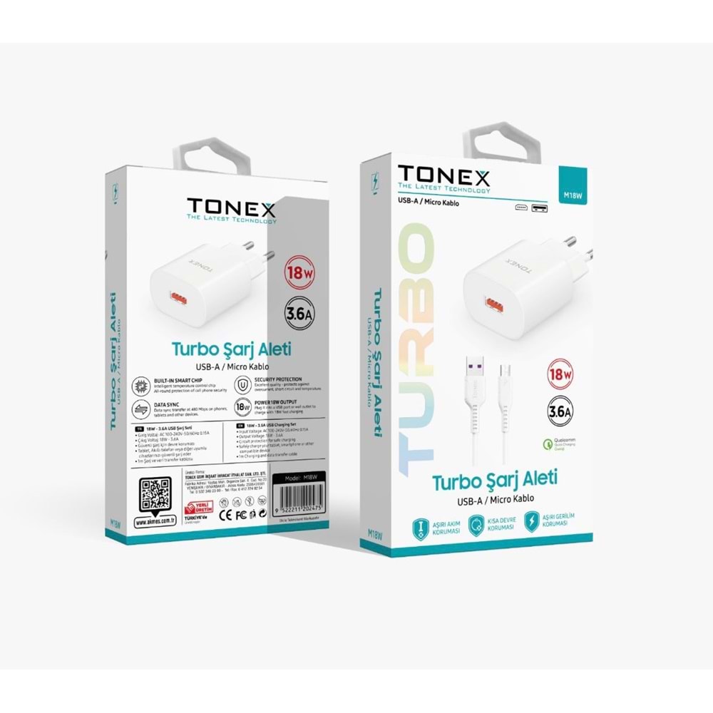 Tonex M18w 3.6A 18w Micro Turbo Şarj Seti