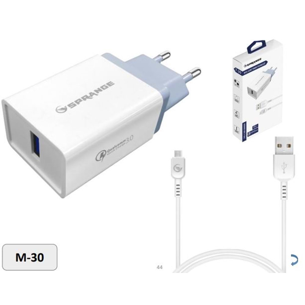 Sprange M-30 3.0A 23W Mikro Usb Şarj Seti Beyaz