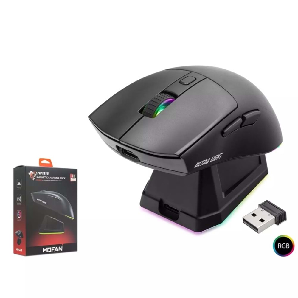 Hadron MOFAN MF1215B Kablosuz Gaming RGB Mouse Şarj Standlı - Siyah