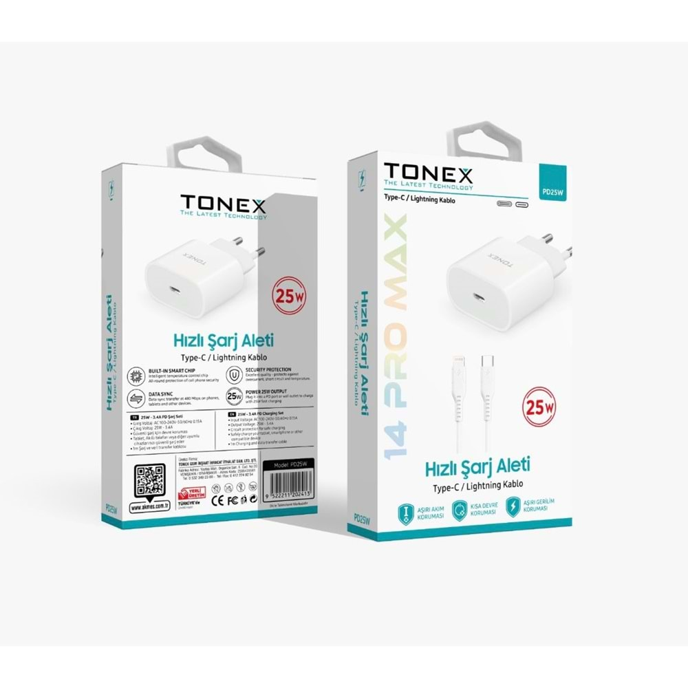 Tonex Type-C to Lightning 25W Yeni Nesil Şarj Seti