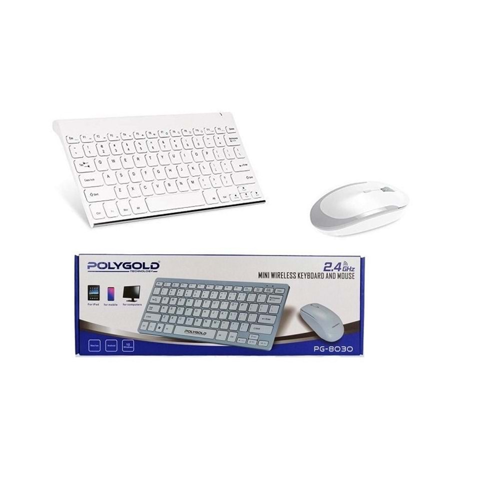 Polygold PG8030 Kablosuz Mini Klavye Mouse Seti - Beyaz