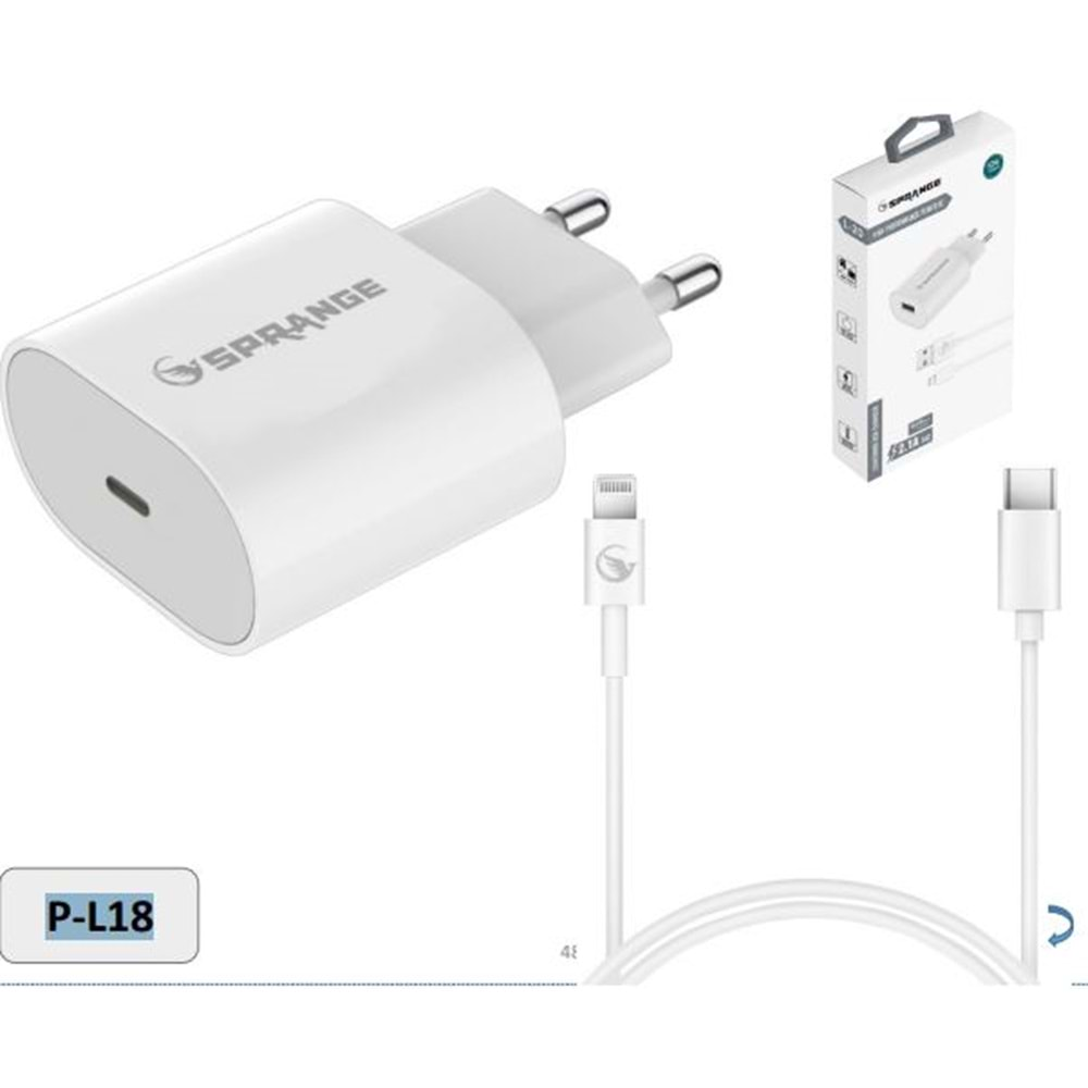 Sprange P-L18 3.0A 23W Lightning ( İphone ) Pd Usb-C Şarj Seti Beyaz