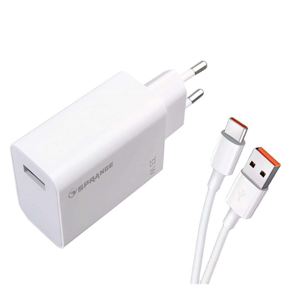 Sprange PTX33 33W Quick Charge 4.0 Şarj Başlık USB -Type-C Data & Şarj Kablosu
