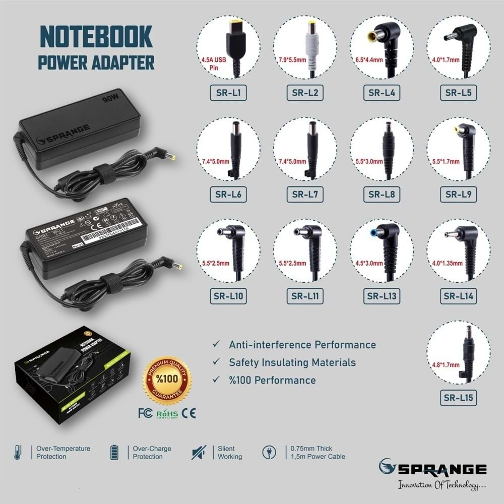 SPRANGE SR-L7 90 Watt HP Bilgisayar icin Sarj Adaptörü