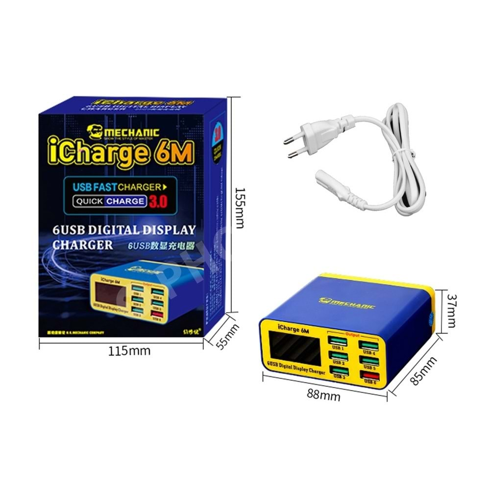 Mechanic İcharge 6M QC 3.0 Çoklu Dijital Usb Şarj Cihazı