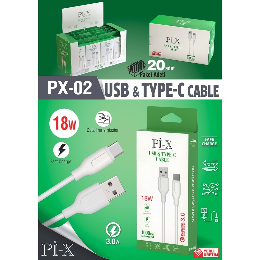 Pİ-X 18w Usb Type-C Kablo PX-02 Kutu 20 Adet