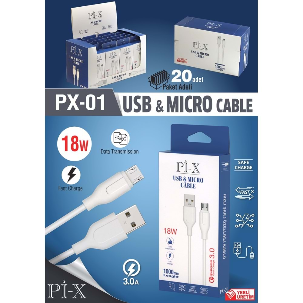 Pİ-X 18w Usb Mikro Kablo PX-01 Kutu 20 Adet