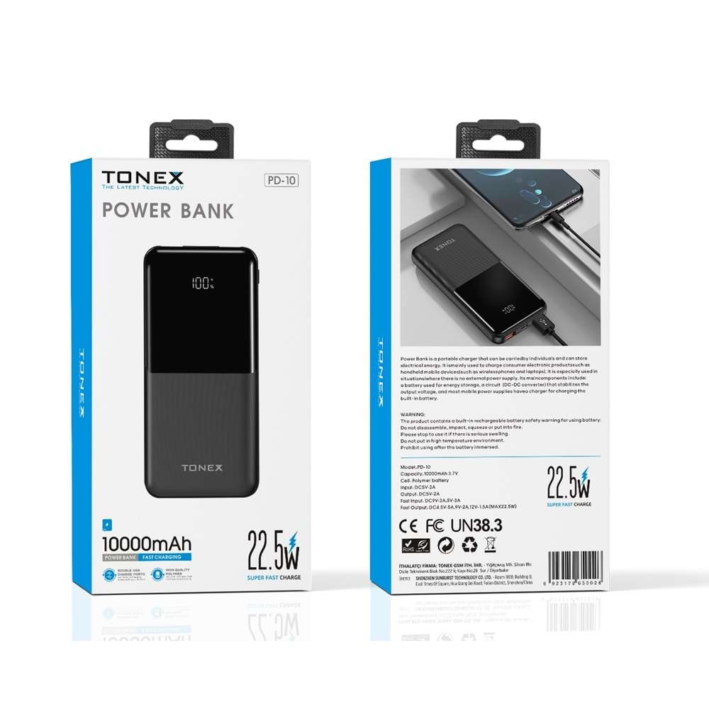 Tonex PD-10 10.000Mah Powerbank PD 22.5w Hızlı Şarj