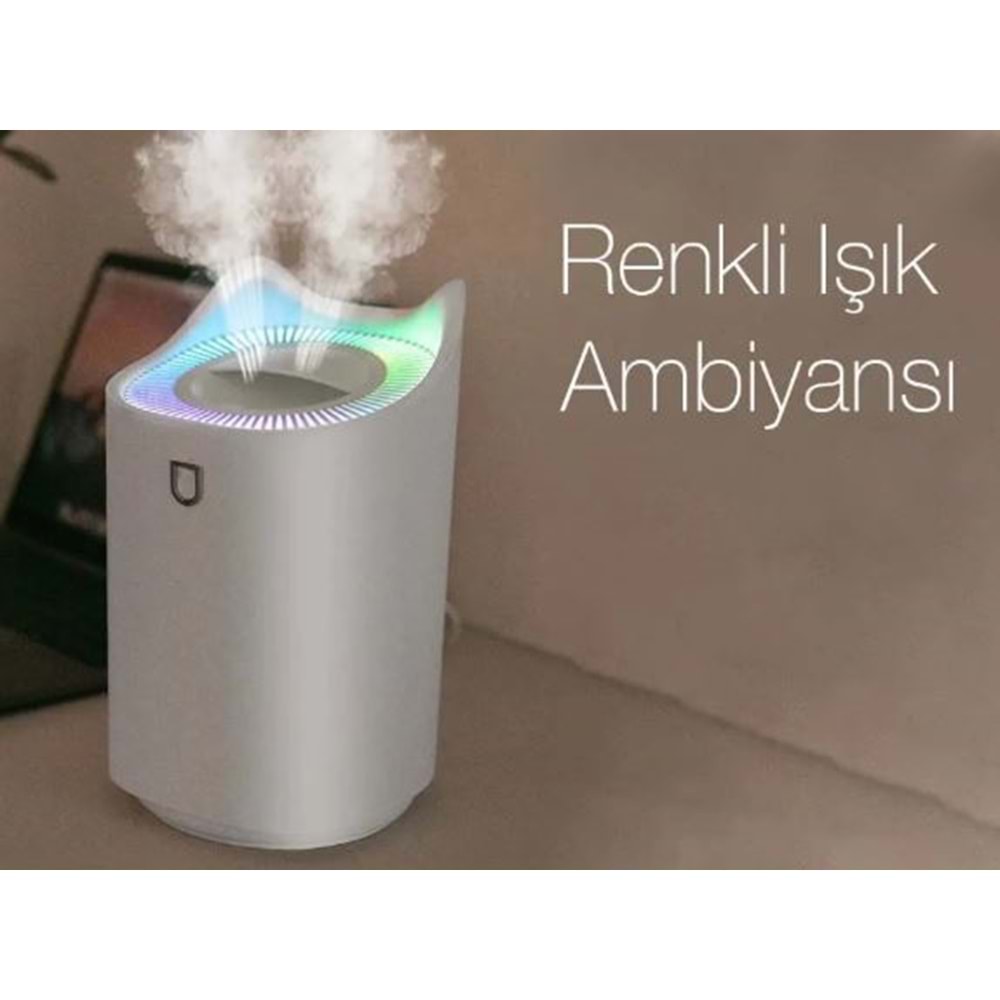 Leerfei K7 Çift Sprey Ev Ofis Hava Nemlendirici Humidifier 3300ml Beyaz
