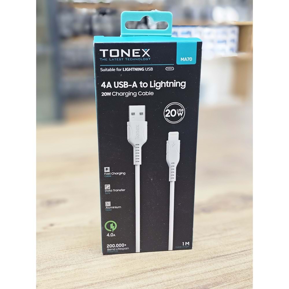 Tonex MA70 Usb To Lightning 4A 20w Şarj Data Kablosu 1m