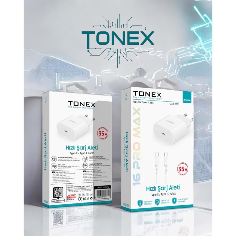 Tonex İOS35W Type-c To Type-c 35W 3.4A Yeni Nesil Şarj Cihazı