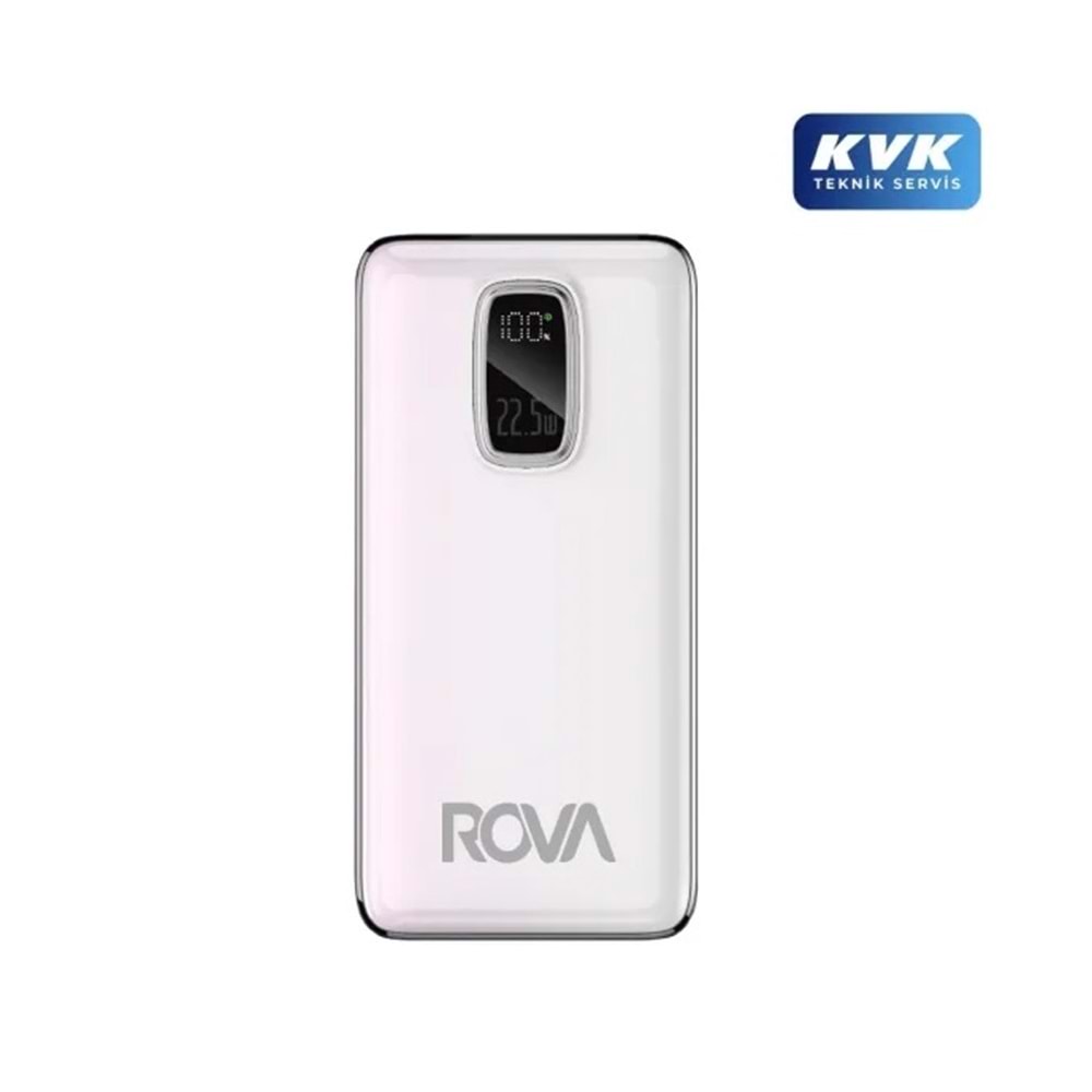 Rova RV-PWS628B 20.000mAh 22.5W Type-C & USB Giriş-Çıkış, Kablolu Süper Hızlı Şarj Destekli Powerbank - Beyaz