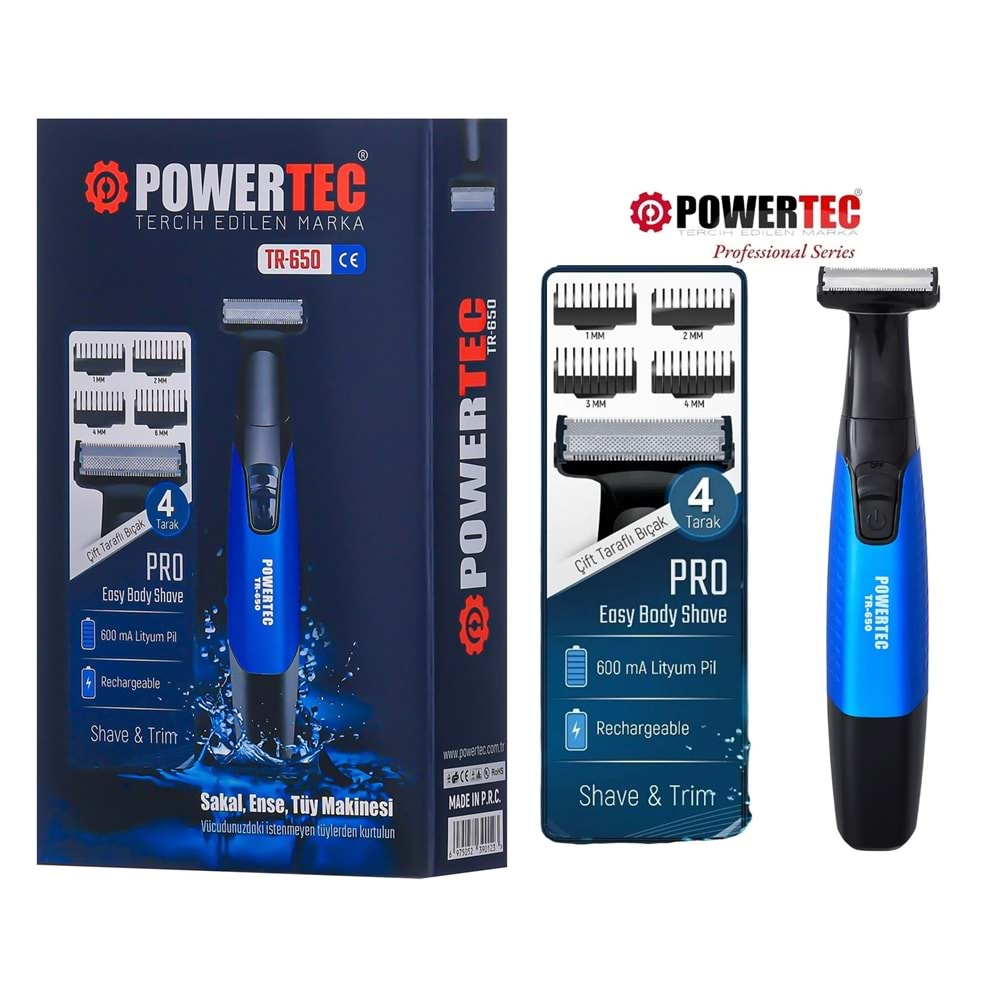 Powertec TR-650 Body Groom Sakal Vücut Kıl Tüy Tıraş Makinesi