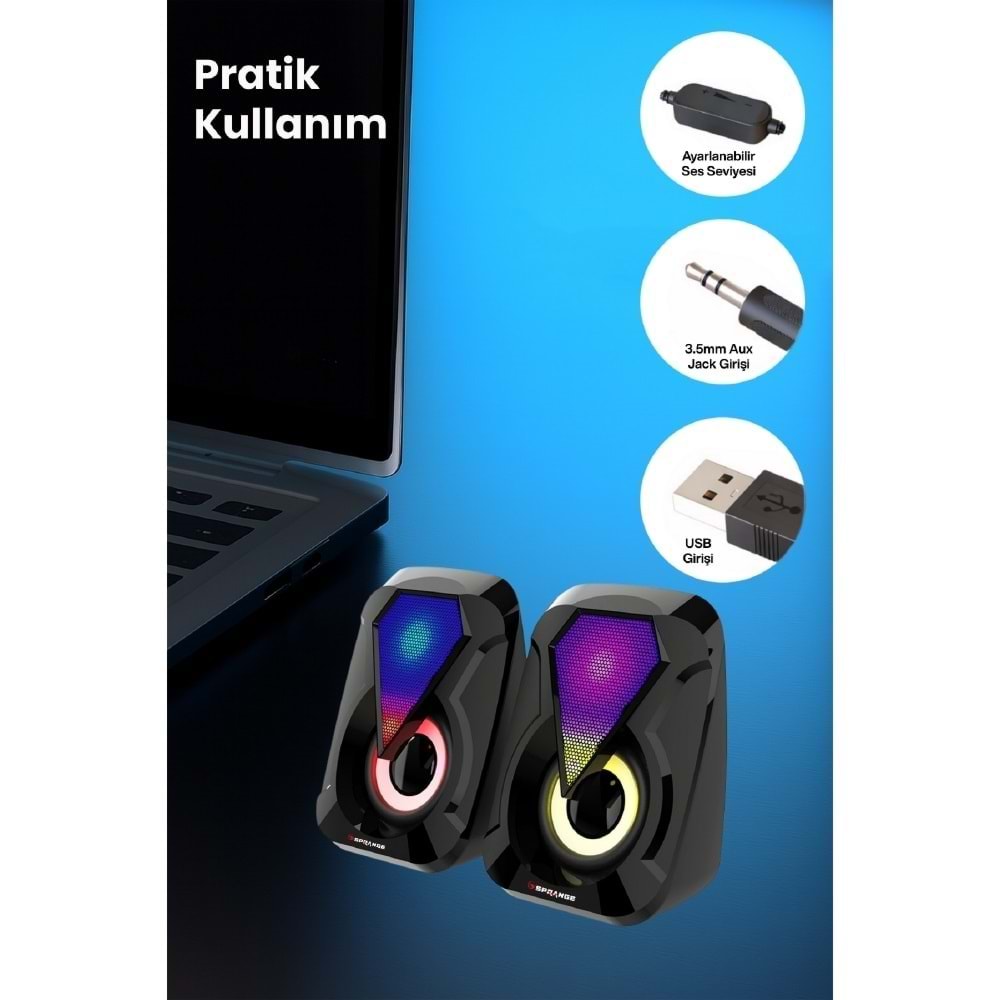 Sprange SR-PN785 2.0 3W*2 USB + 3.5mm 5V PC Speaker Hoparlör Siyah