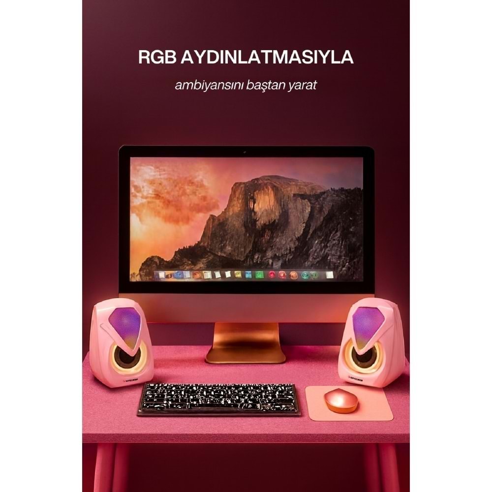 Sprange SR-PN785 2.0 3W*2 USB + 3.5mm 5V Pc Speaker Hoparlör Pembe