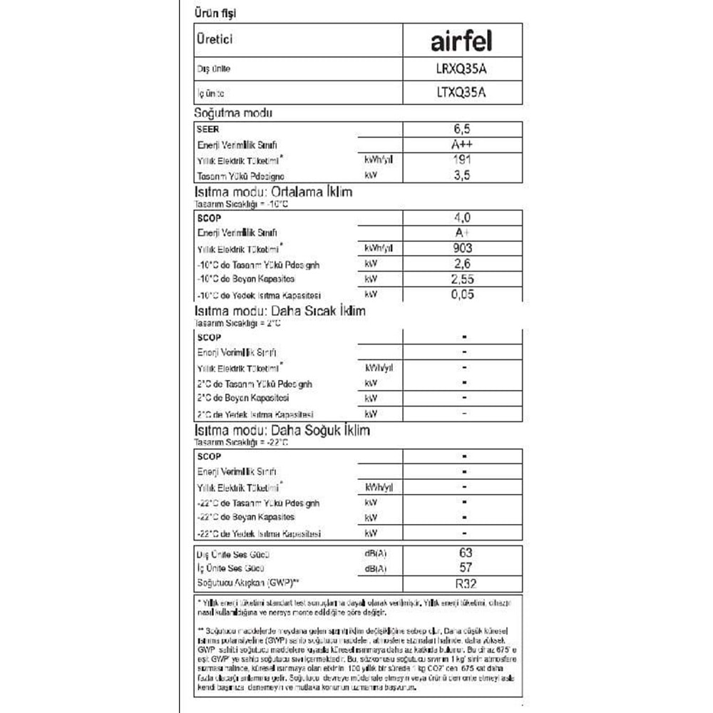 Airfel Vibe LTXQ35A WIFI A++ 12000 BTU Inverter Duvar Tipi Klima