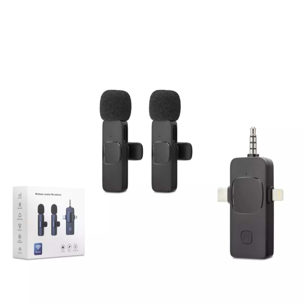 HADRON HDX2782 Type-C + Lightning + 3.5 mm Kablosuz 2’li Mikrofon Seti - Siyah
