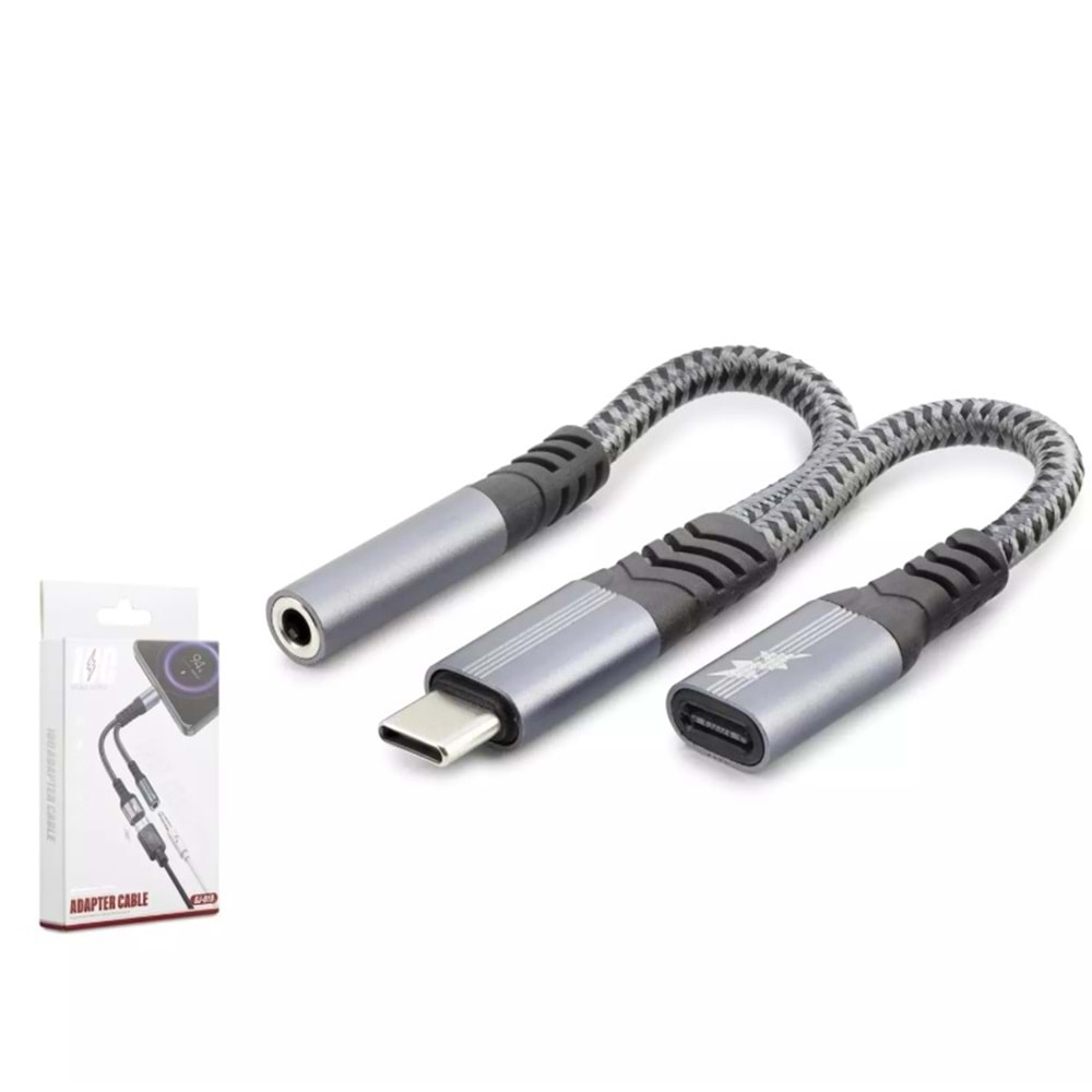 HADRON GJ-018 Type-C + Type-C to 3.5mm Dönüştürücü Hasır Kablo - Siyah