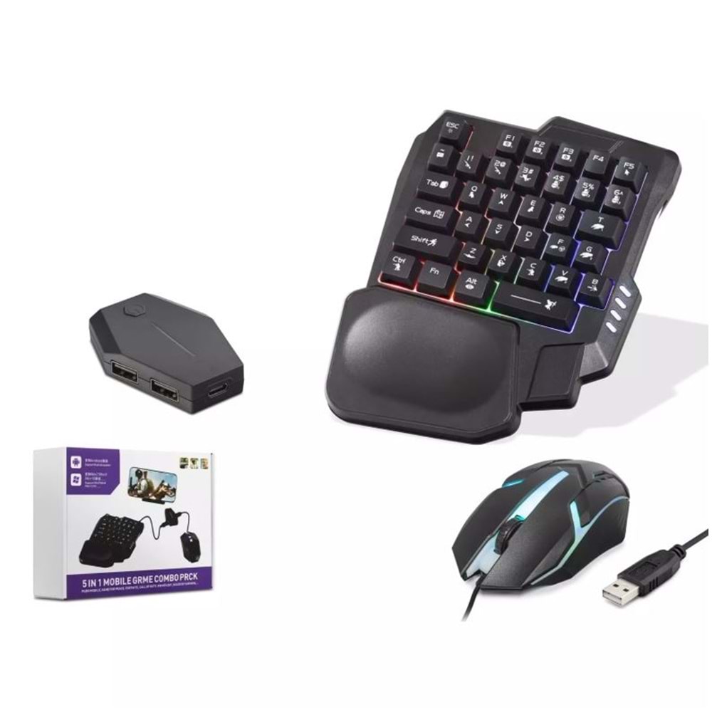 NODAR ND762 Android Uyumlu Mobil Oyun Klavye Mouse Dönüştürücü Adaptör USB PUBG Uyumlu - Siyah