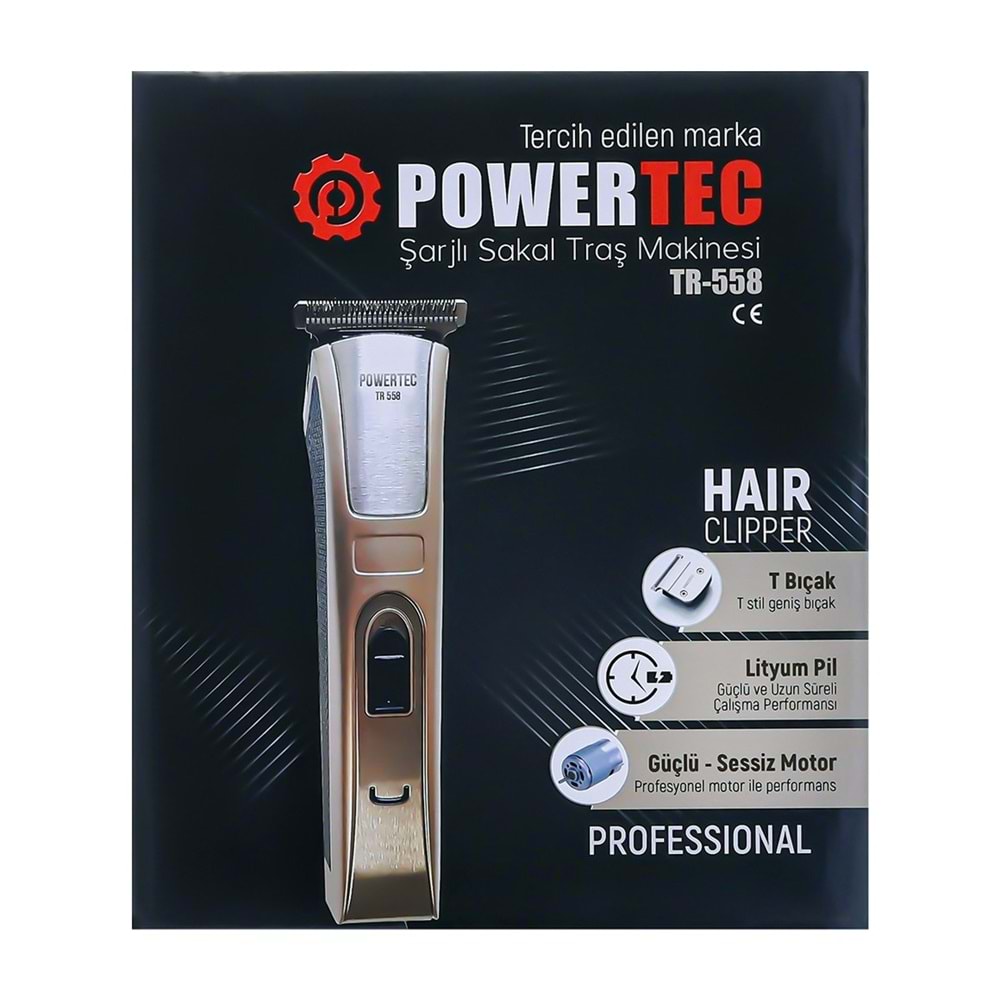 Powertec TR-558 Profesyonel Şarjlı Saç Sakal Ense T-bıçak Tıraş Makinesi