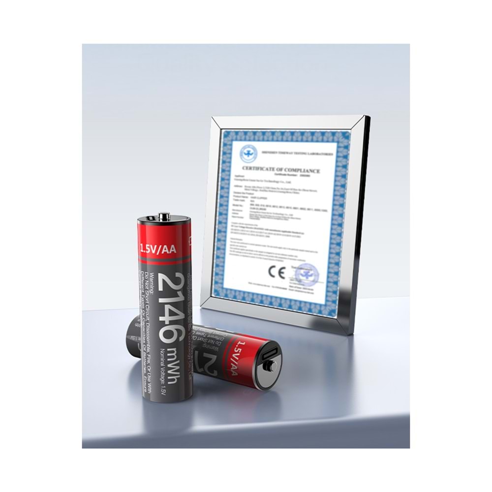 Yesido YP88 4 Adet Şarj Edilebilir Yüksek Verimli 1430 mAh 1.5V AA Saat Pil - Siyah