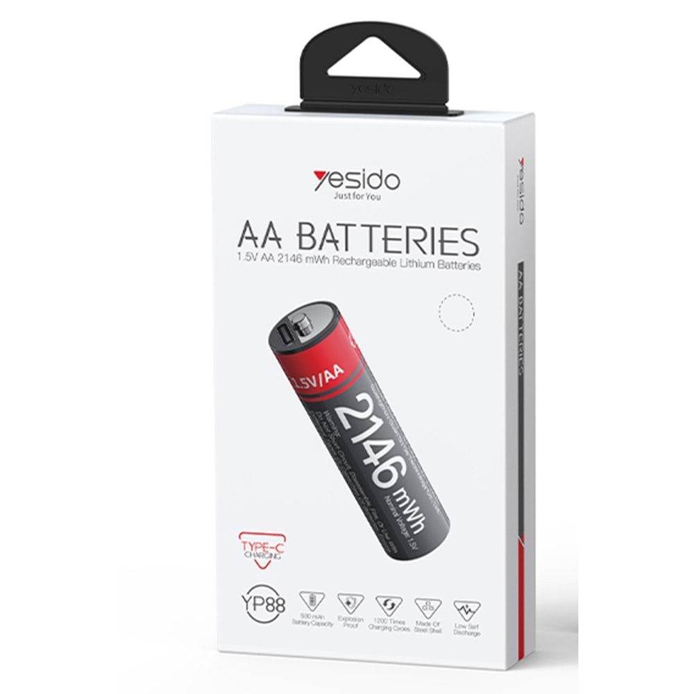 Yesido YP88 4 Adet Şarj Edilebilir Yüksek Verimli 1430 mAh 1.5V AA Saat Pil - Siyah