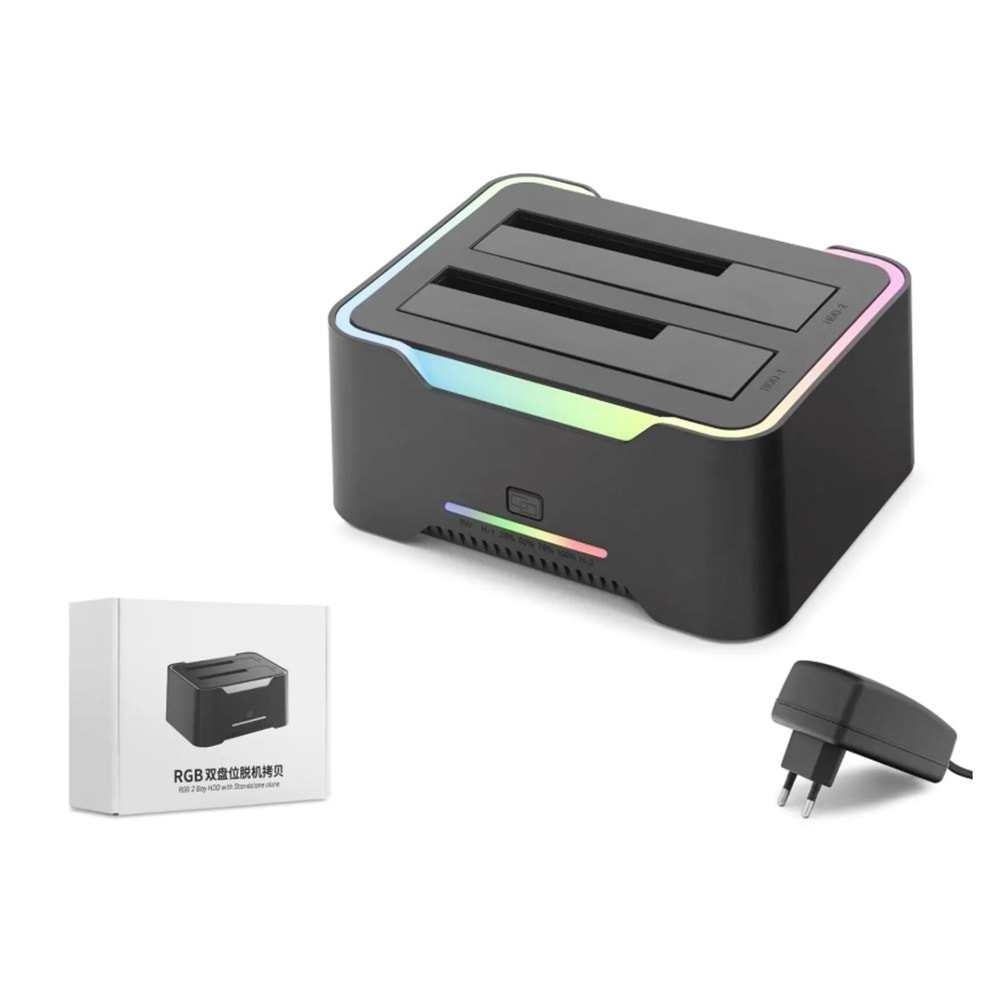 HADRON HDX1790 USB 3.0 HDD/SSD DiskDocking Station SATA 2.5 /3.5 İnç KlonlamaDestekli RGB - Siyah