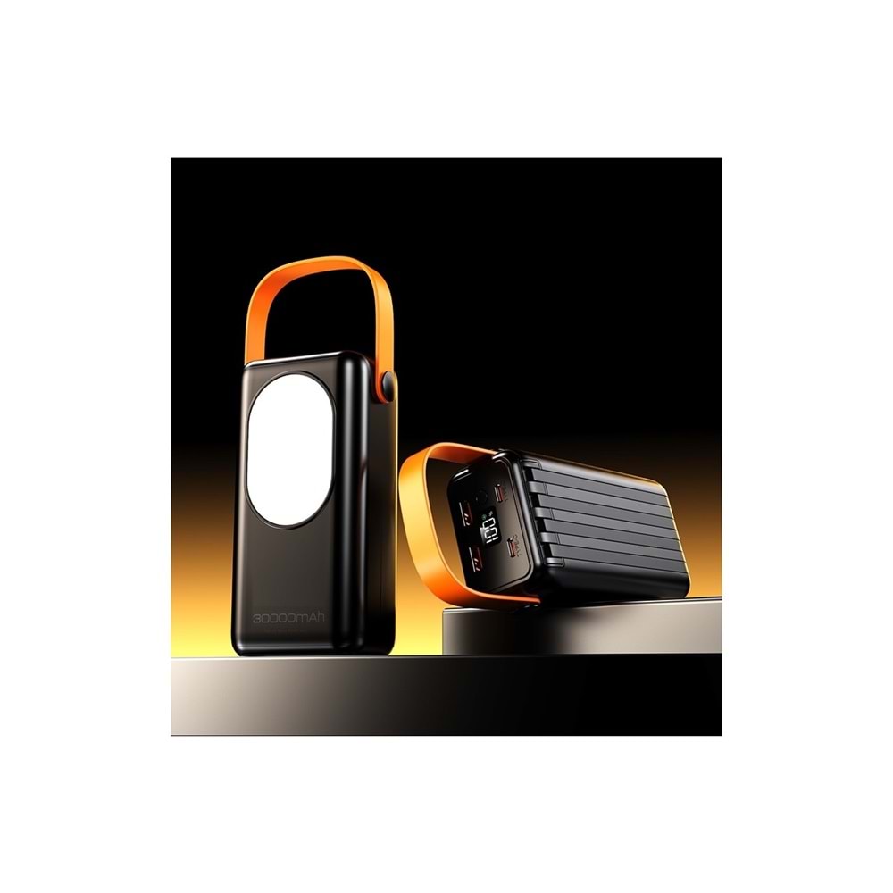 Cepini Cp-03 30.000MAH 22.5w Hızlı Şarj Destekli Powerbank - Dahili 4 Kablolu ve LED Aydınlatmalı Siyah