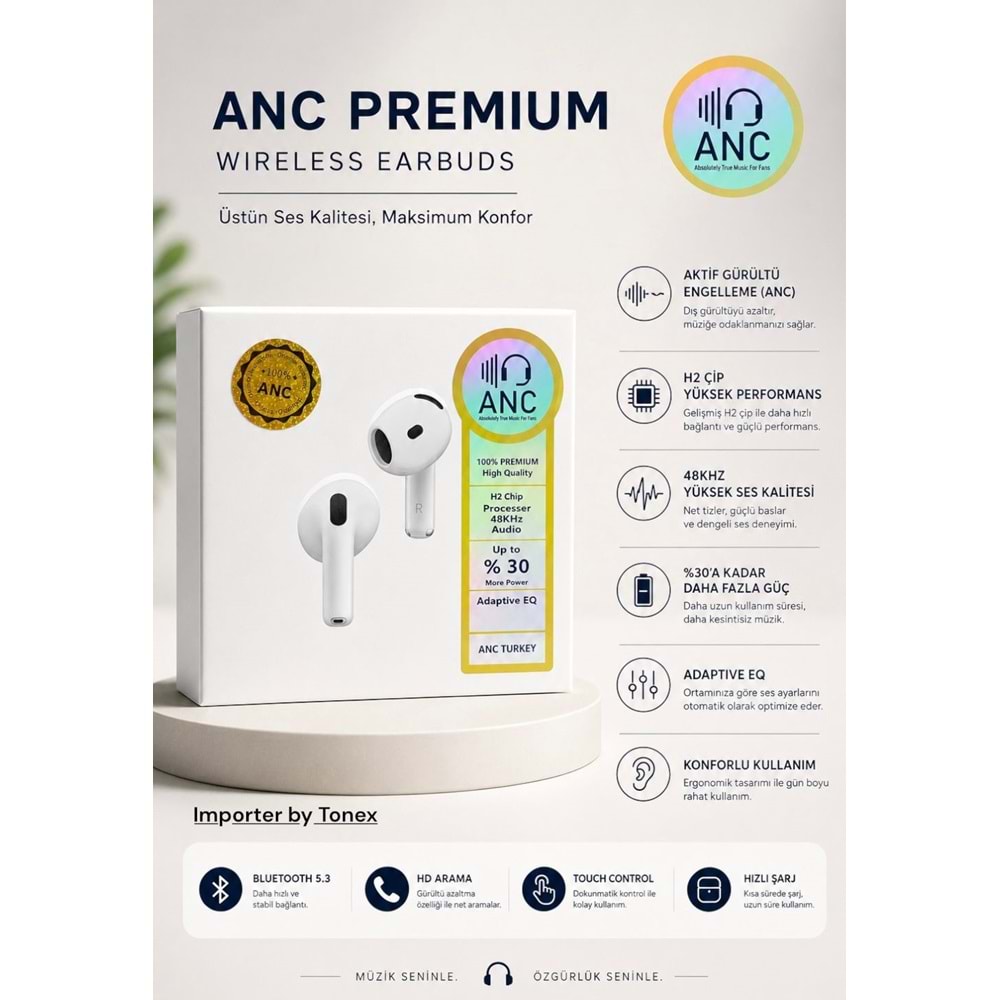 Tonex ANC Pro 4 Kablosuz Bluetooth Kulaklık - Beyaz