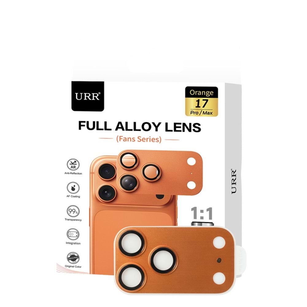 URR Apple iPhone 17 Pro Max Fans Series Full Alloy Kamera Lens Koruyucu - Turuncu