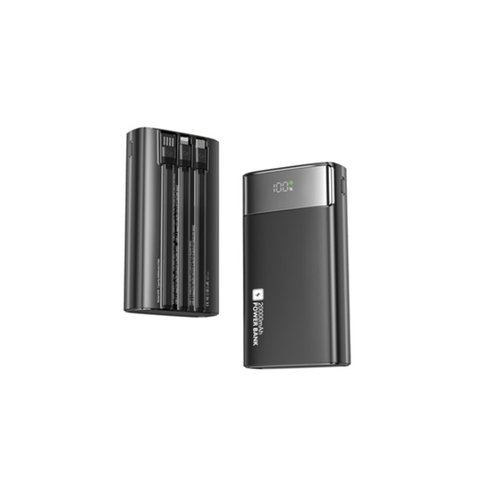 Cepini Cp-02 20.000mah 22.5w Süper Hızlı Şarj Powerbank - Dahili 3'ü 1 Arada Kablolu Ve Dijital Göstergeli Siyah