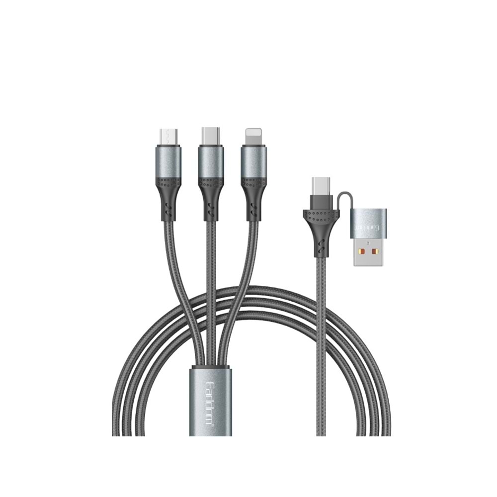 Earldom EC-IMC032 1.2M 120W 5in1 USB Type-C to Type-C Micro Lightning Örgülü Hızlı Şarj Kablosu - Siyah