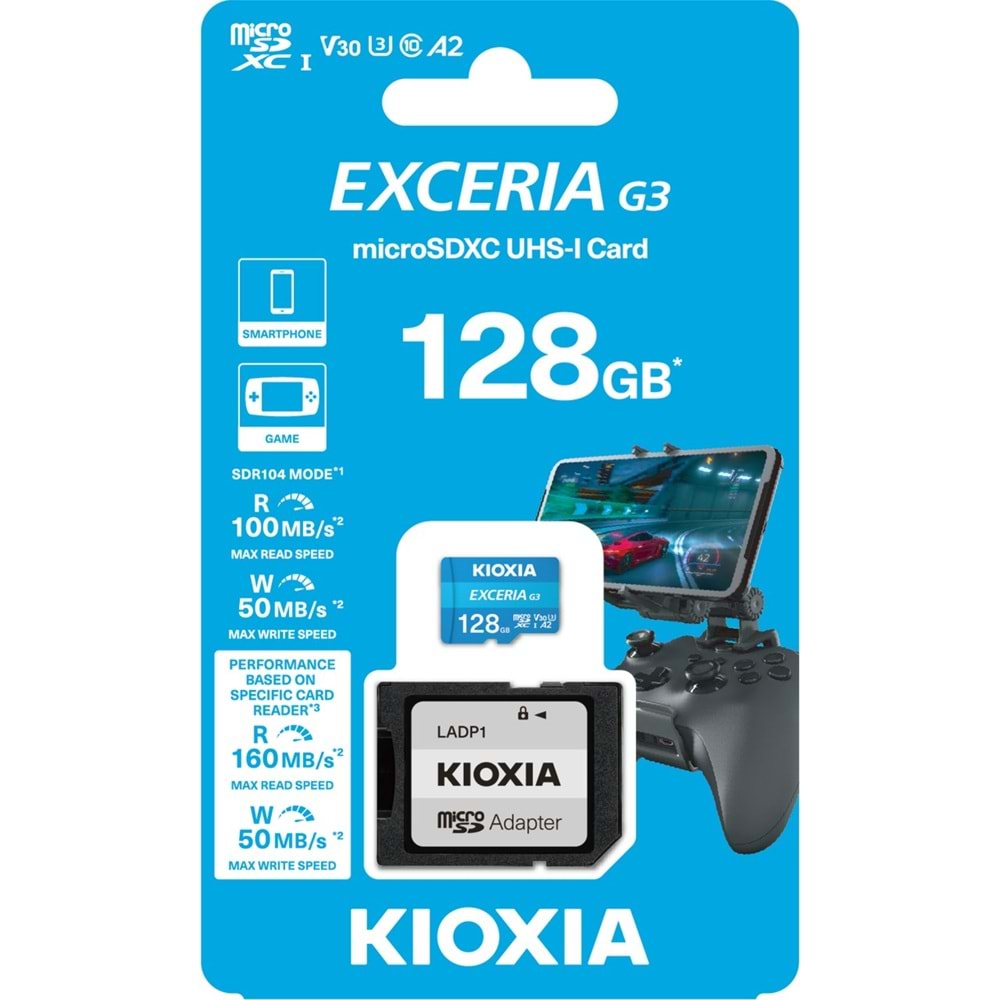 Kioxia 128 GB Hafıza Kartı Exceria G3 Micro Sdxc U1 V30 A2 4K 160/50 Mb/sn (LMEX3L128GG2)