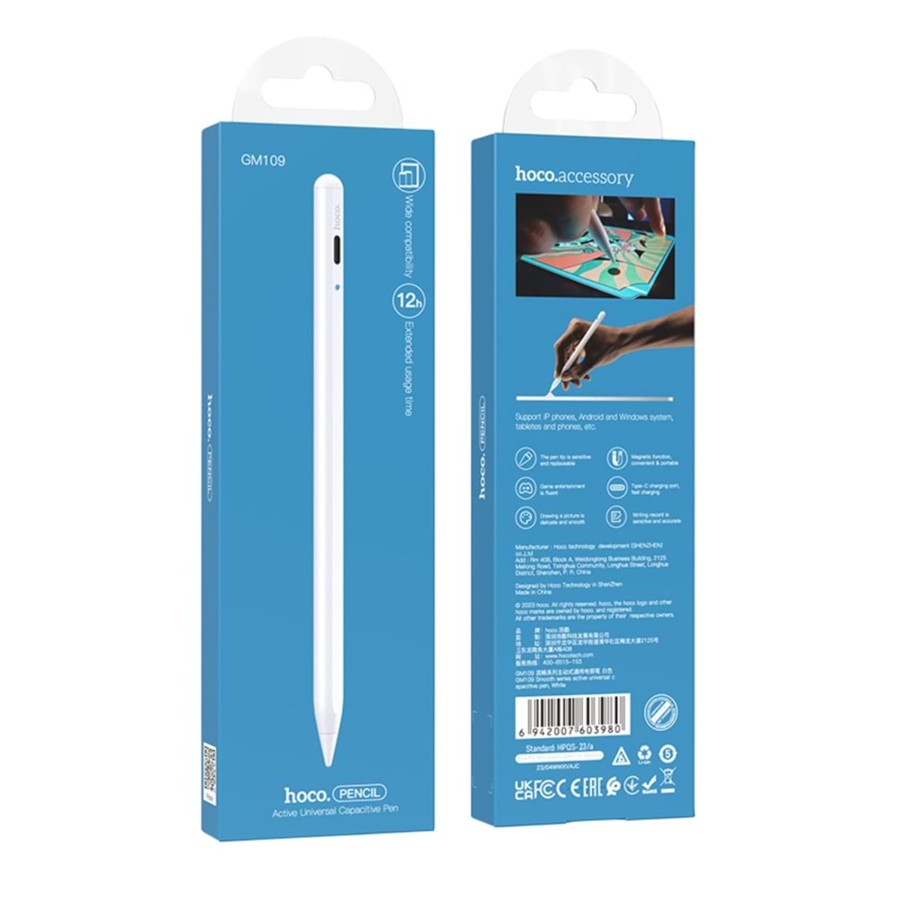Hoco. GM109 Smooth Series Universal Dokunmatik Stylus Pen Kalem - Beyaz