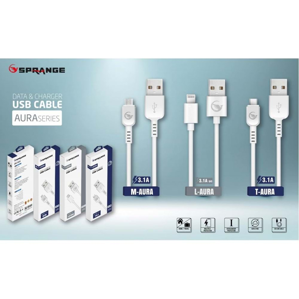 Sprange T-Aura Type-C Usb Kablo (3.1 Amper) 1.2 Mt