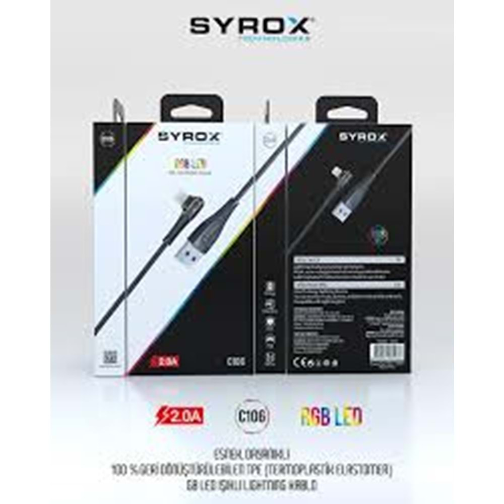 Syrox Usb To Lightning ( İphone ) 1M/Rgb Led C106