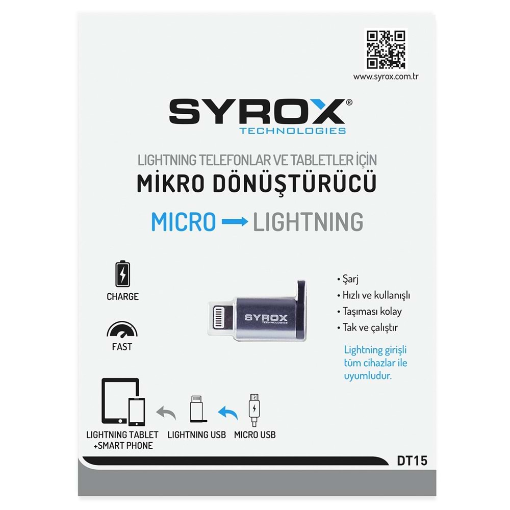 Syrox Micro Usb Giriş > İphone 5S Uç Şarj Çıkış Dt15