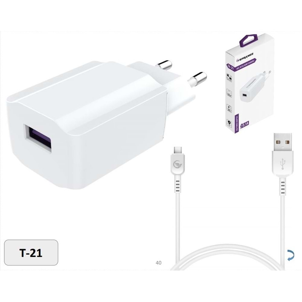 Sprange T21 2.1A Type-C Usb Şarj Seti Beyaz